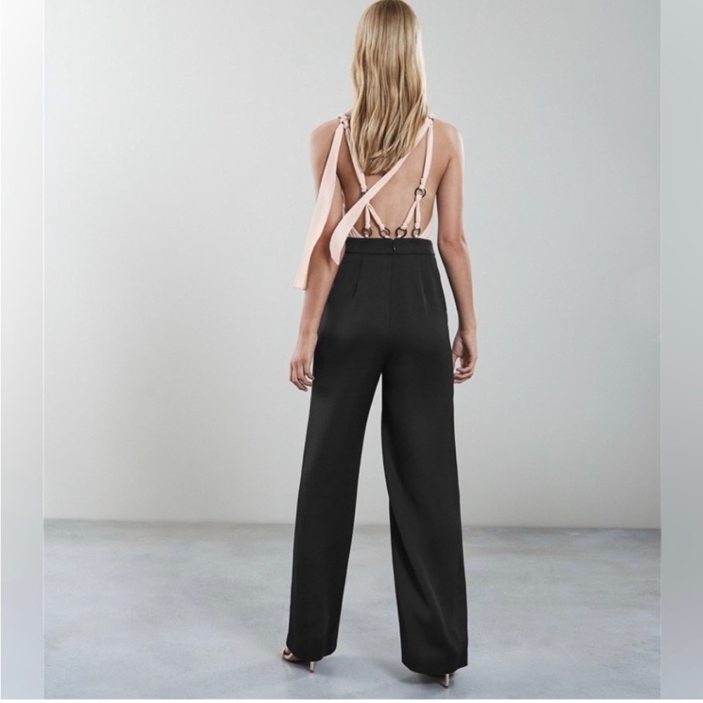 NEW Reiss Tie-Strap Jumpsuit Pale Pink & Black pant elegant suit Medium $470 - Picture 4 of 16